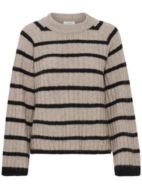 Striped Ribbed Crewneck Sweater in Beige and Black
